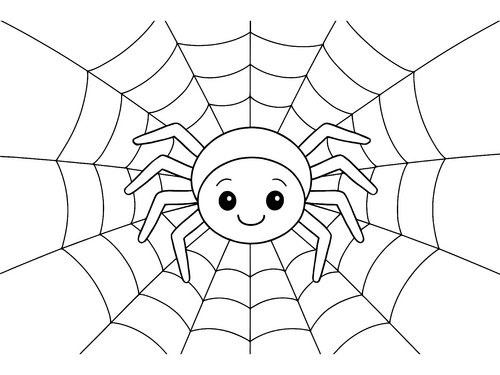 Thumbnail Ausmalbild Halloween: Spinne im Netz