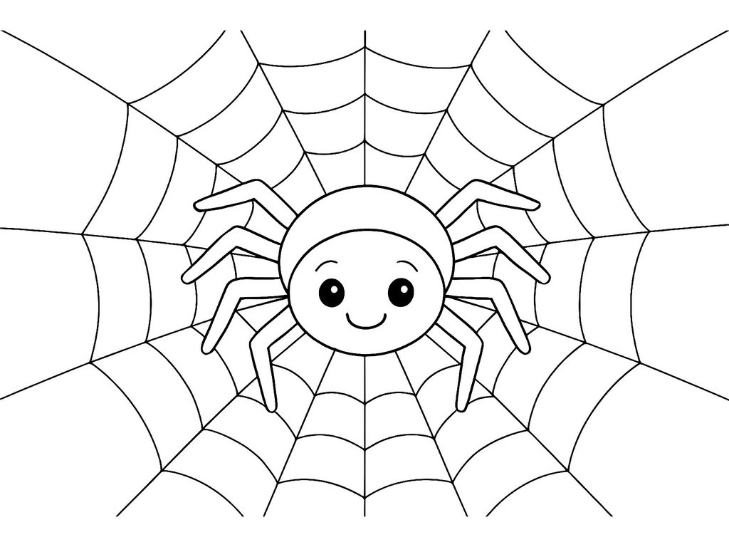 Ausmalbild Halloween: Spinne im Netz