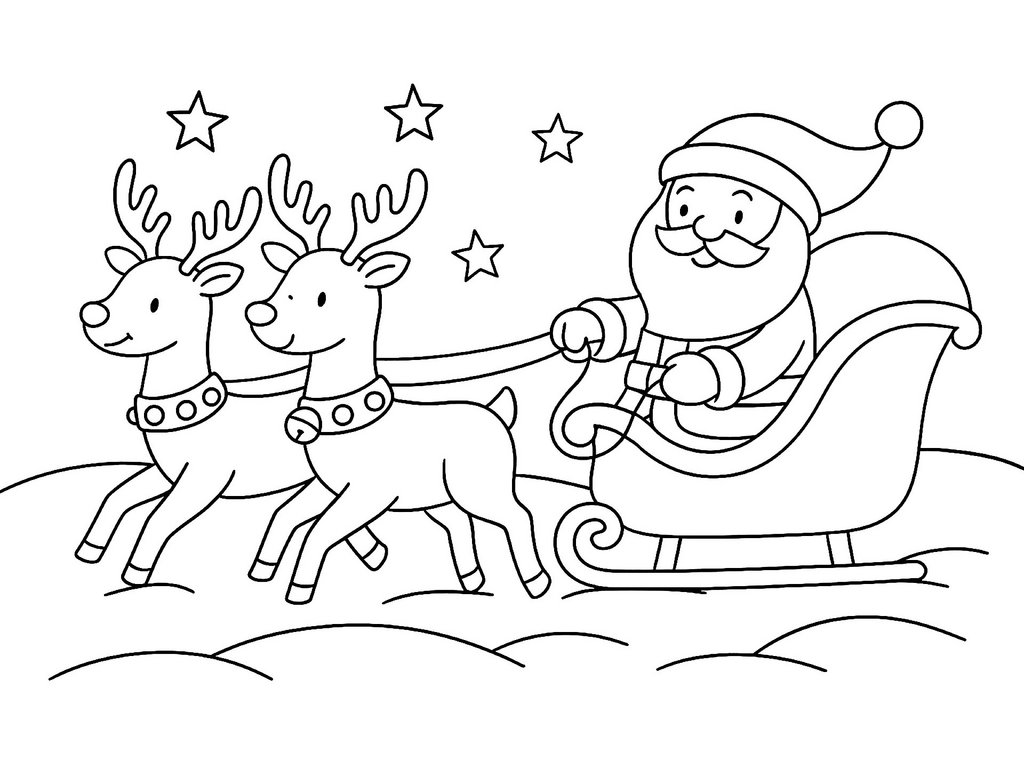 Ausmalbild Weihnachten Weihnachtsmann auf Schlitten