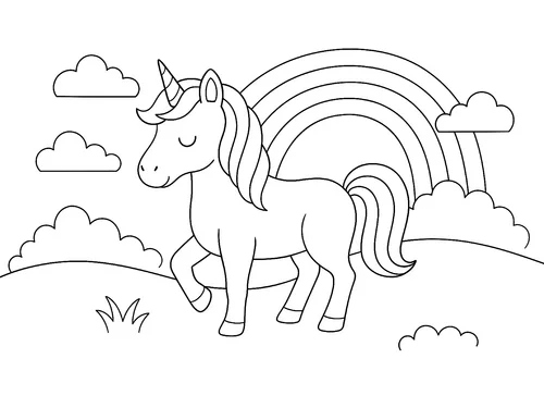 Thumbnail Ausmalbild Einhorn und Regenbogen
