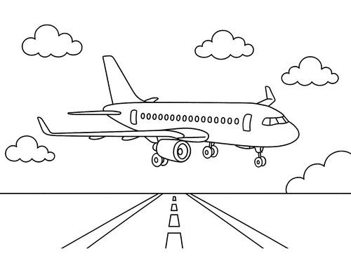 Thumbnail Ausmalbild Flugzeug beim Landen