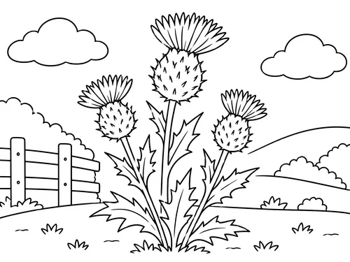 Thumbnail Ausmalbild Blumen Disteln