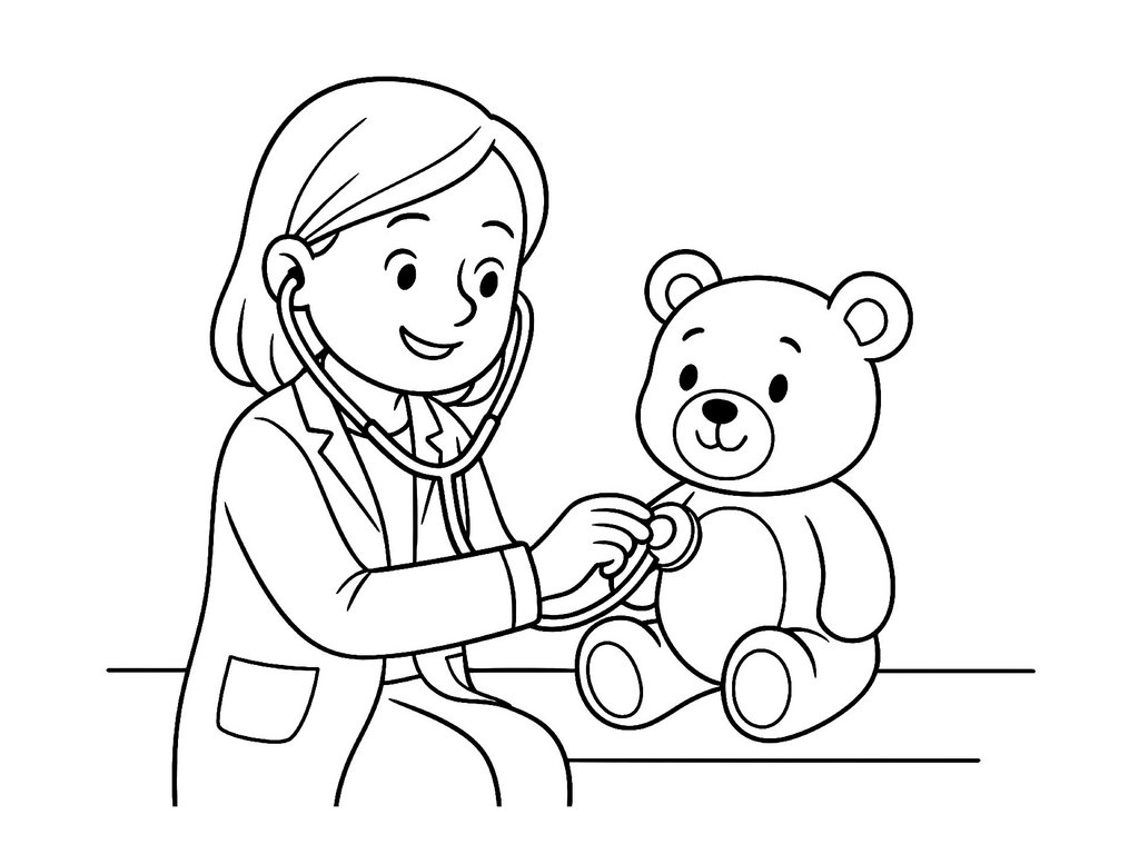 Ärztin untersucht Teddybär