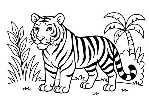Thumbnail Ausmalbild Tiger im Dschungel