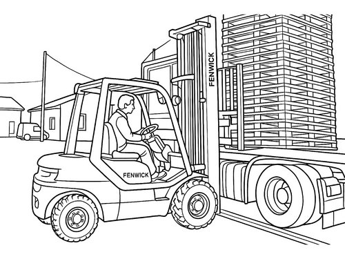 Thumbnail Ausmalbild Gabelstapler lädt Paletten ab
