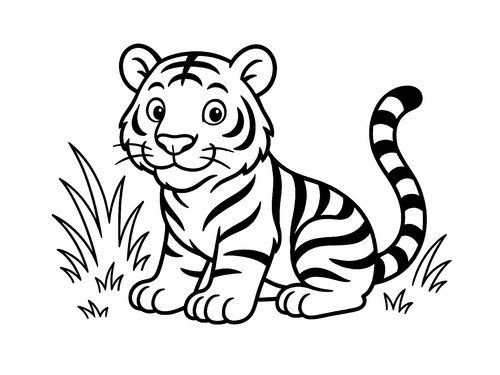 Thumbnail Ausmalbild kleiner sitzender Tiger