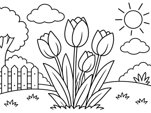 Thumbnail Ausmalbild Blumen Tulpen