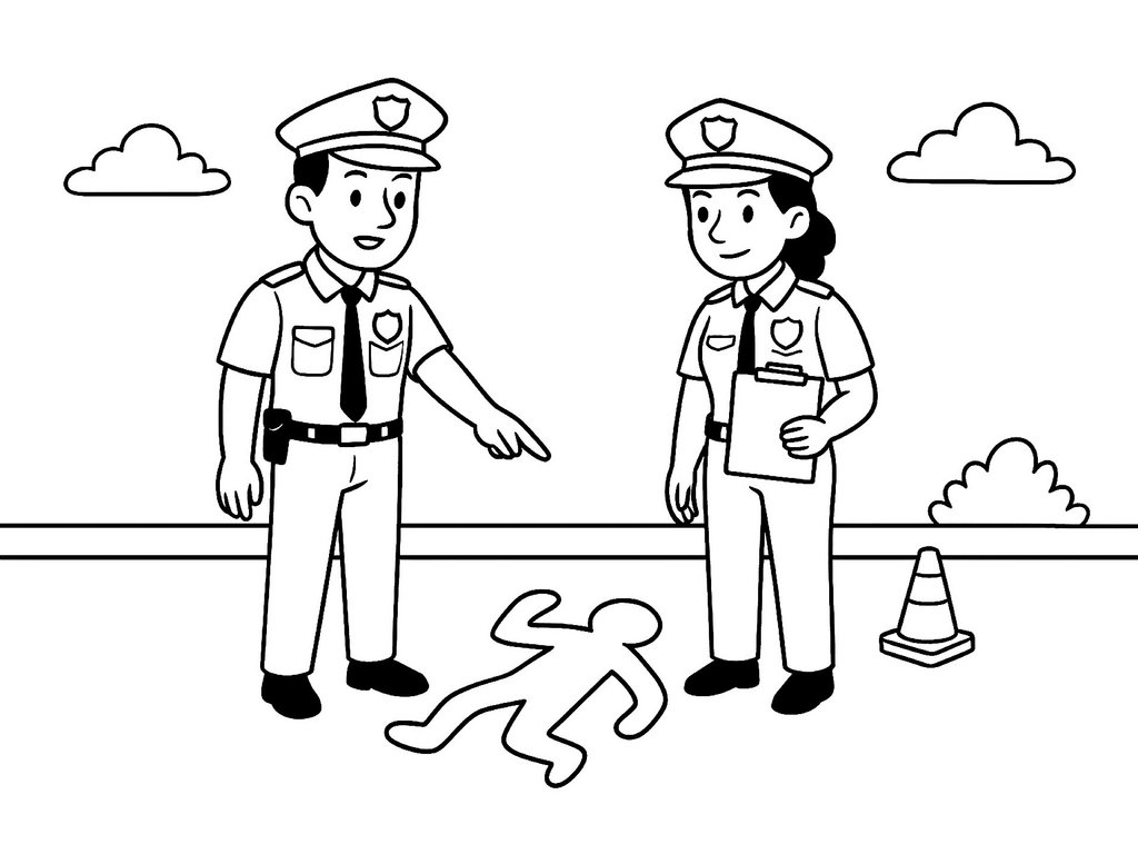 Ausmalbild Polizisten Kreidezeichnung