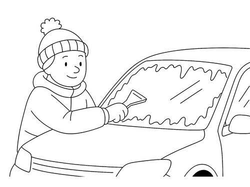 Thumbnail Ausmalbild Winter Auto Scheiben freikratzen