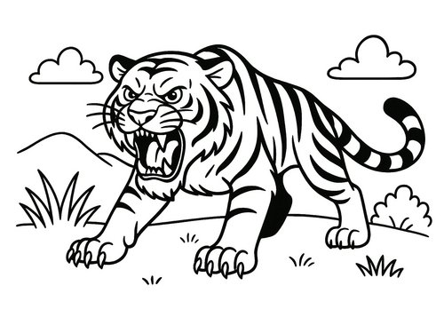 Thumbnail Ausmalbild agressiver Tiger