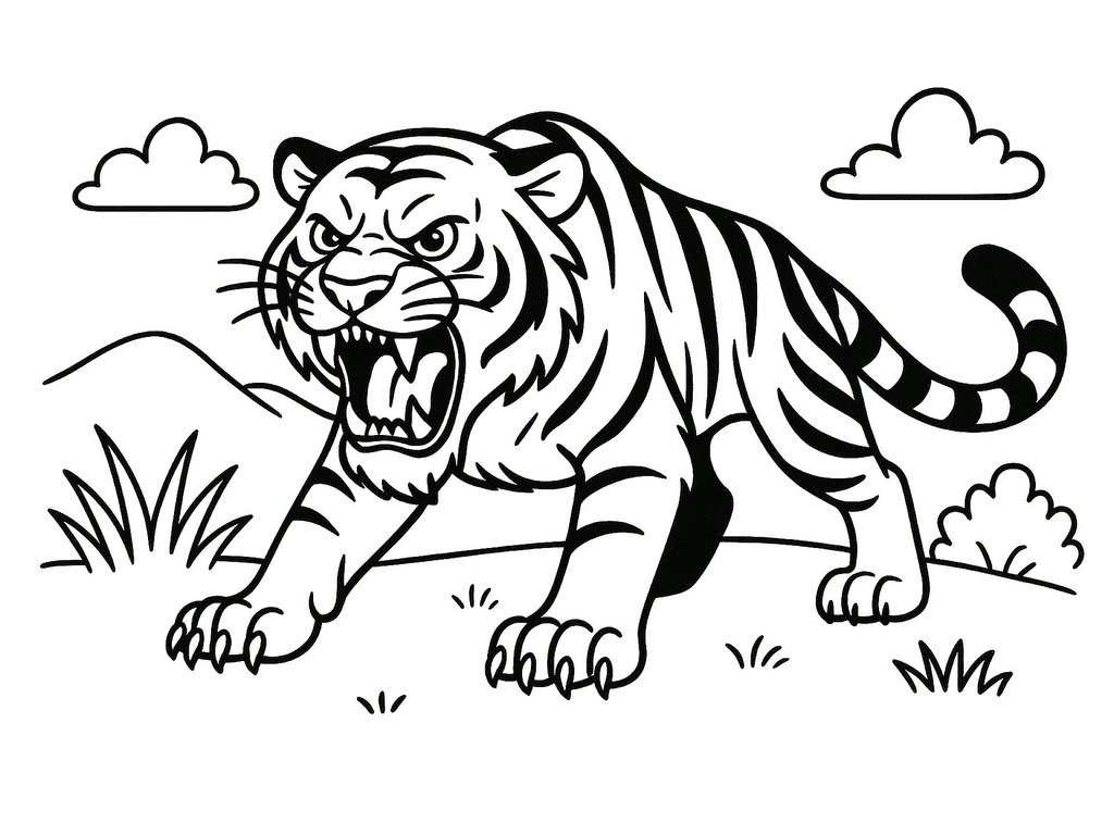 Ausmalbild agressiver Tiger