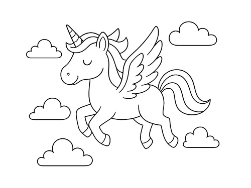 Thumbnail Ausmalbild fliegendes Einhorn