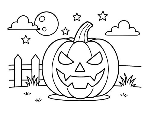 Thumbnail Ausmalbild Halloween Kürbis mit Hintergrund