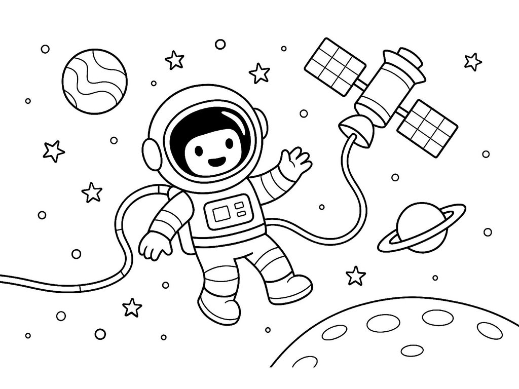 Ausmalbild Astronaut im Weltall