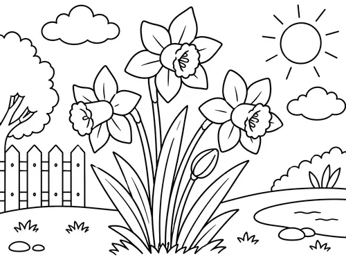 Thumbnail Ausmalbild Blumen Narzissen