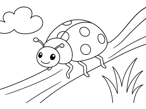 Thumbnail Ausmalbild Marienkäfer auf einem Ast