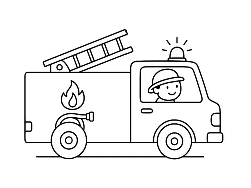 Thumbnail Ausmalbild Feuerwehrauto mit Leiter