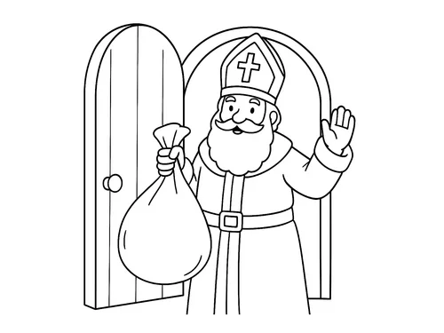 Thumbnail Ausmalbild Nikolaus kommt durch Türe