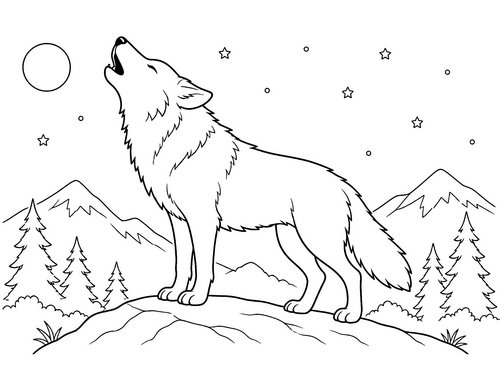 Thumbnail Ausmalbild Wolf heulender Wolf