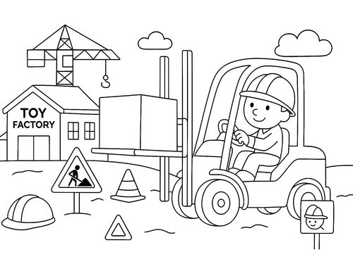 Thumbnail Ausmalbild Gabelstapler auf Baustelle