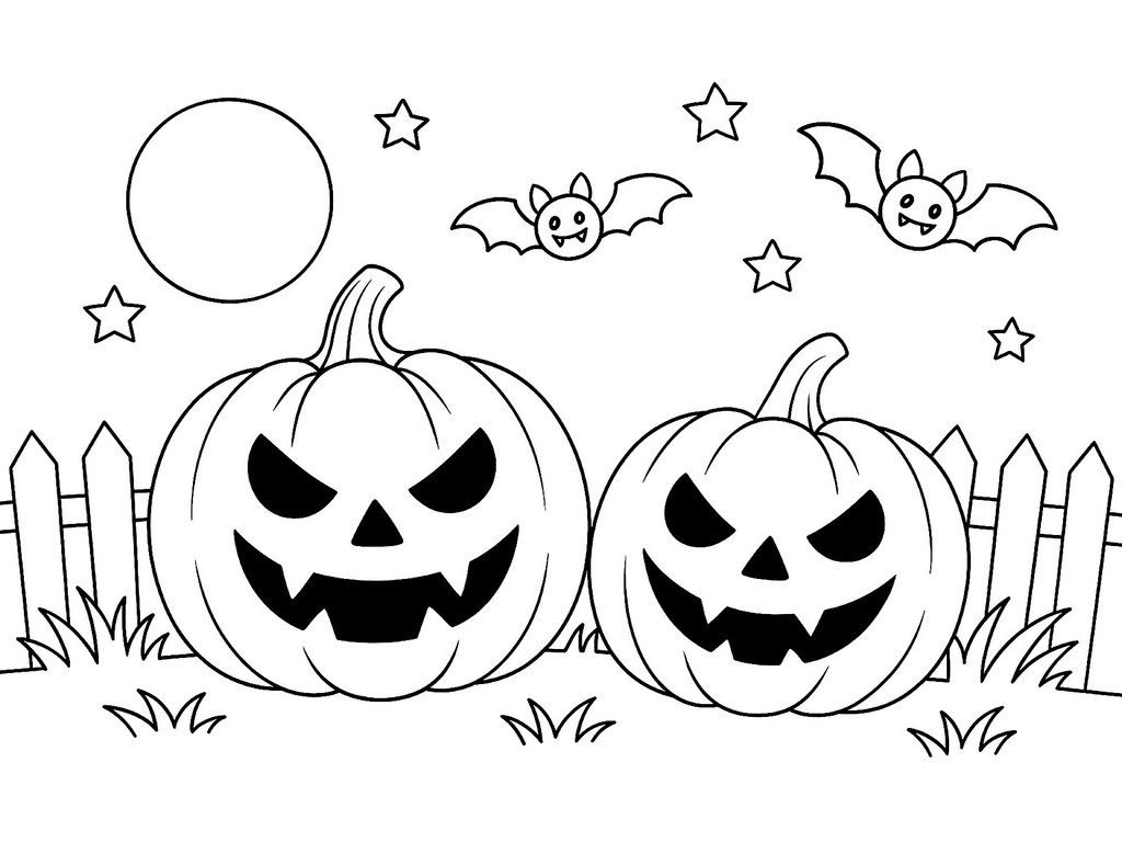Ausmalbild Halloween zwei Kürbisse