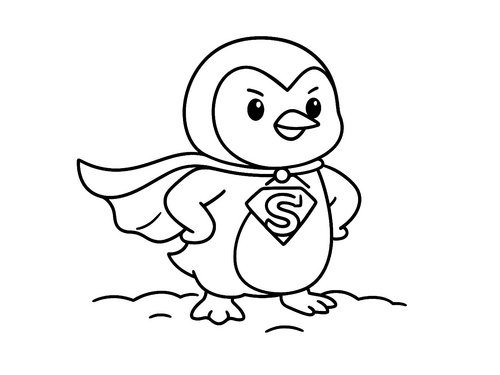 Thumbnail Ausmalbild Pinguin im Superheldenkostüm
