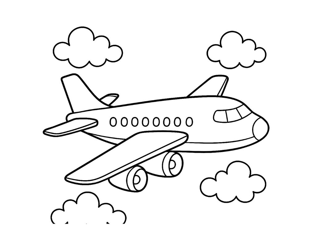 Ausmalbild Flugzeug in den Wolken