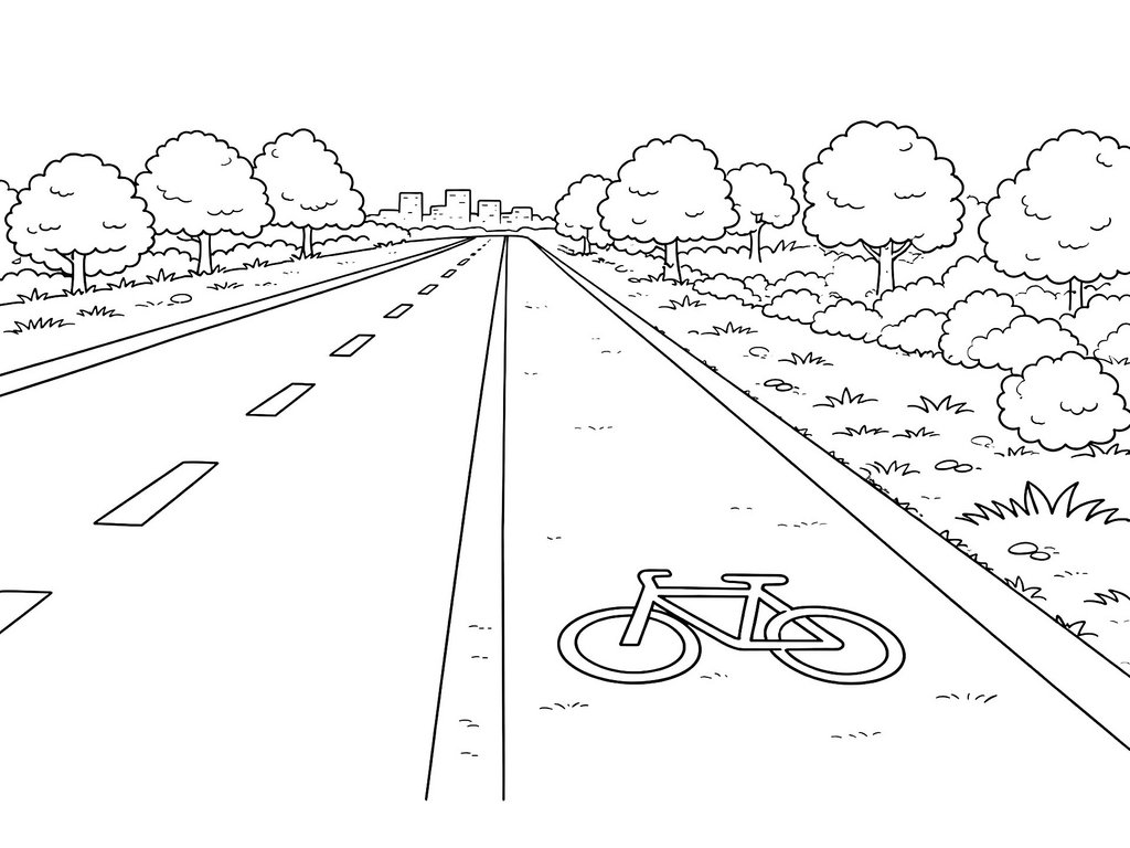 Ausmalbild Fahrrad Fahrradweg