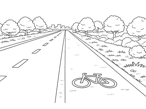Thumbnail Ausmalbild Fahrrad Fahrradweg