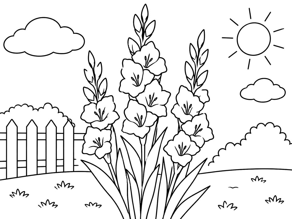 Ausmalbild Blumen Gladiolen