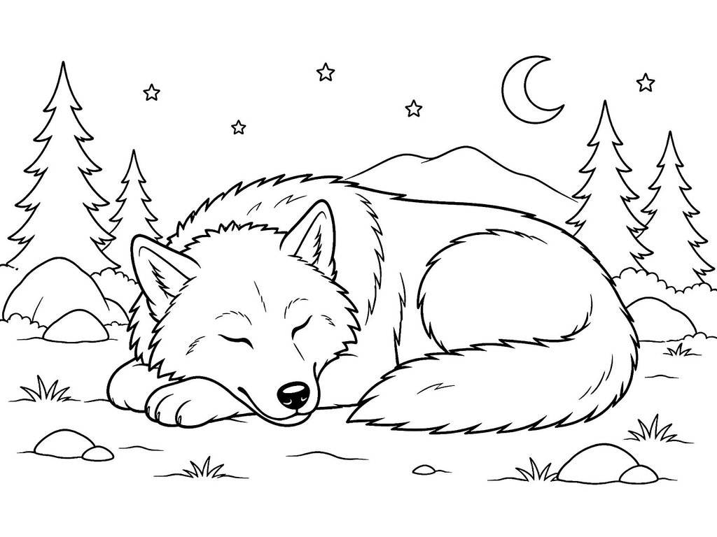 Ausmalbild Wolf schlafend