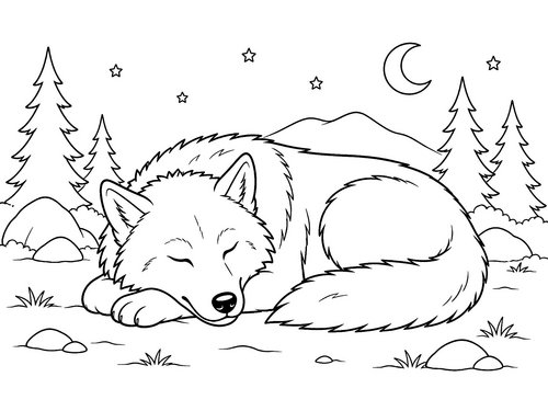 Thumbnail Ausmalbild Wolf schlafend