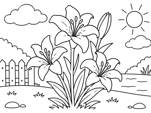Thumbnail Ausmalbild Blumen Lilien