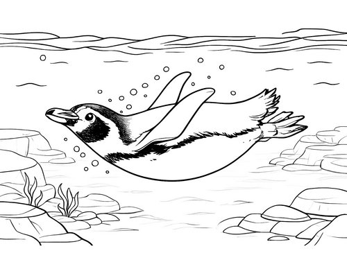 Thumbnail Ausmalbild Pinguin taucht