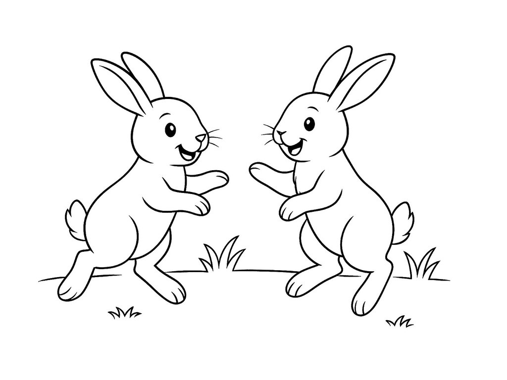 Ausmalbild Hasen beim Spielen