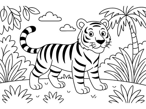 Thumbnail Ausmalbild Tiger Dschungel