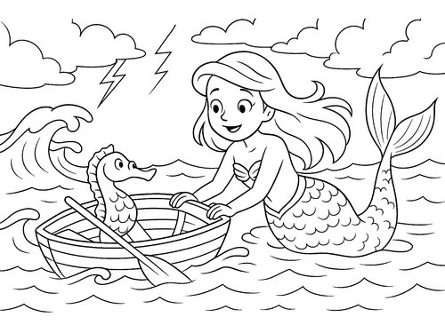 Thumbnail Ausmalbild Meerjungfrau rettet Boot