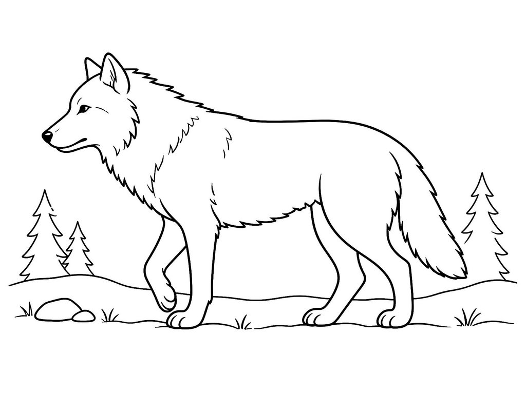 Ausmalbild Wolf laufend von der Seite