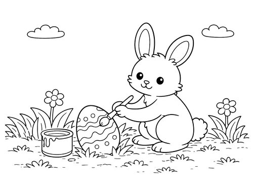 Thumbnail Ausmalbild Ostern Osterhase malt Osterei an