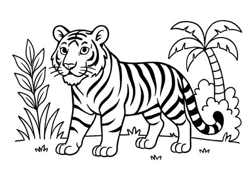 Thumbnail Ausmalbild Tiger im Dschungel Variante 2