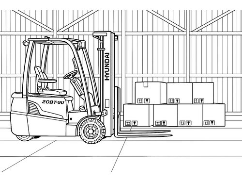 Thumbnail Ausmalbild Gabelstapler Lagerhalle und Kisten