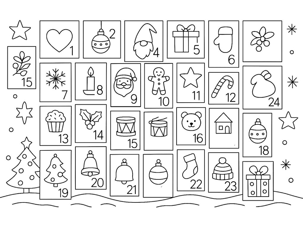 Ausmalbild Weihnachten Adventskalender