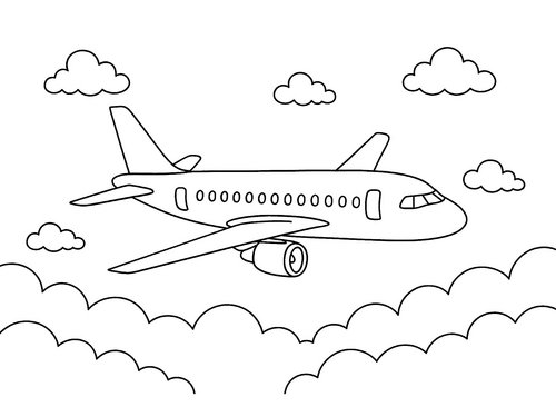 Thumbnail Ausmalbild Flugzeug über den Wolken