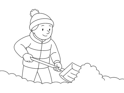 Thumbnail Ausmalbild Winter Schneeschippen