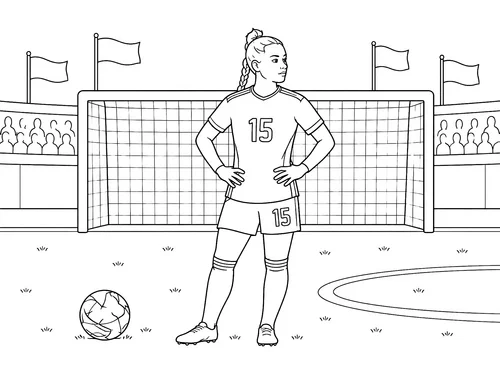 Thumbnail Ausmalbild Sport Fussball Spielerin vor Tor