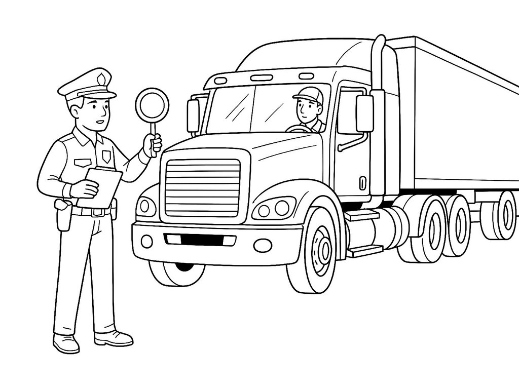 Ausmalbild Verkehrskontrolle LKW Variante