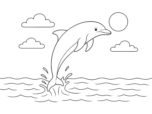 Thumbnail Ausmalbild Delfin springt aus dem Wasser realistisch