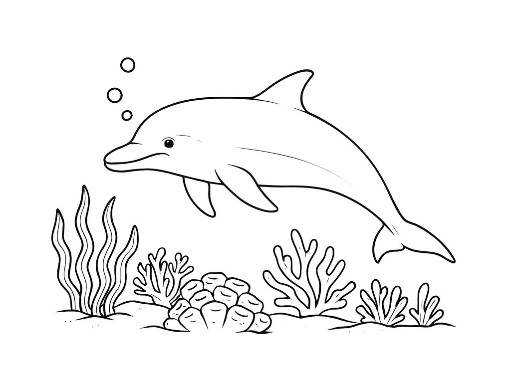 Ausmalbild Delfin im Korellenriff