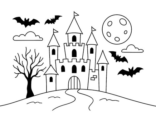 Thumbnail Ausmalbild Halloween Spukschloss