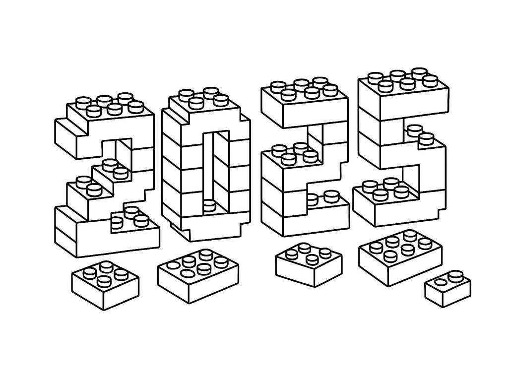 Ausmalbild 2025 in Bausteinen